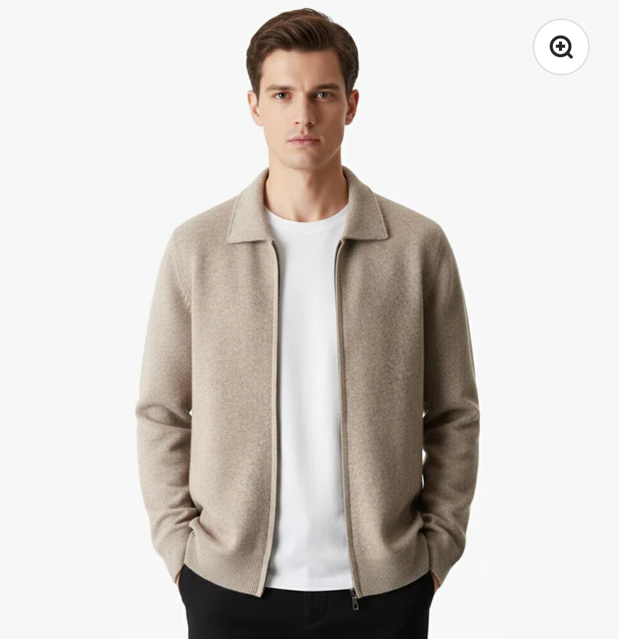 EXTRA-FINE MERINO WOOL ZIP POLO CARDIGAN