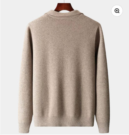 EXTRA-FINE MERINO WOOL ZIP POLO CARDIGAN