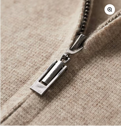 EXTRA-FINE MERINO WOOL ZIP POLO CARDIGAN