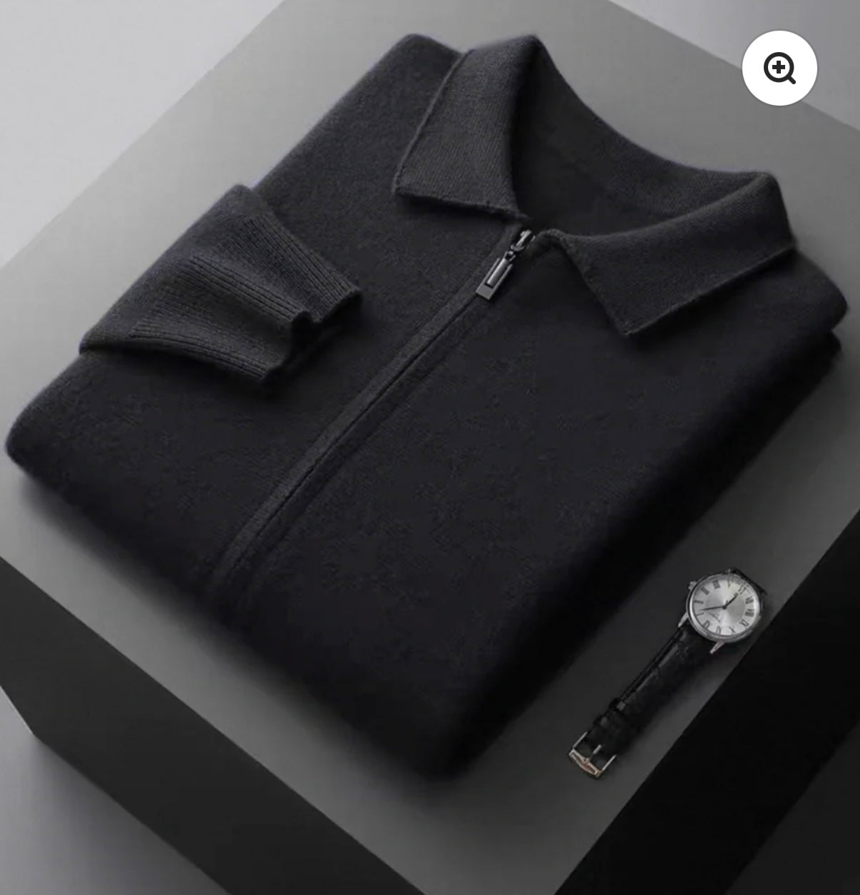 EXTRA-FINE MERINO WOOL ZIP POLO CARDIGAN